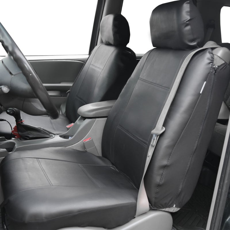 FH Group Front Set Faux Leather Car Seat Covers Low Back Seat with Removable Headrest, Universal Fit, Airbag Compatible Car Seat Cover for SUV, Van, Black - Image 3